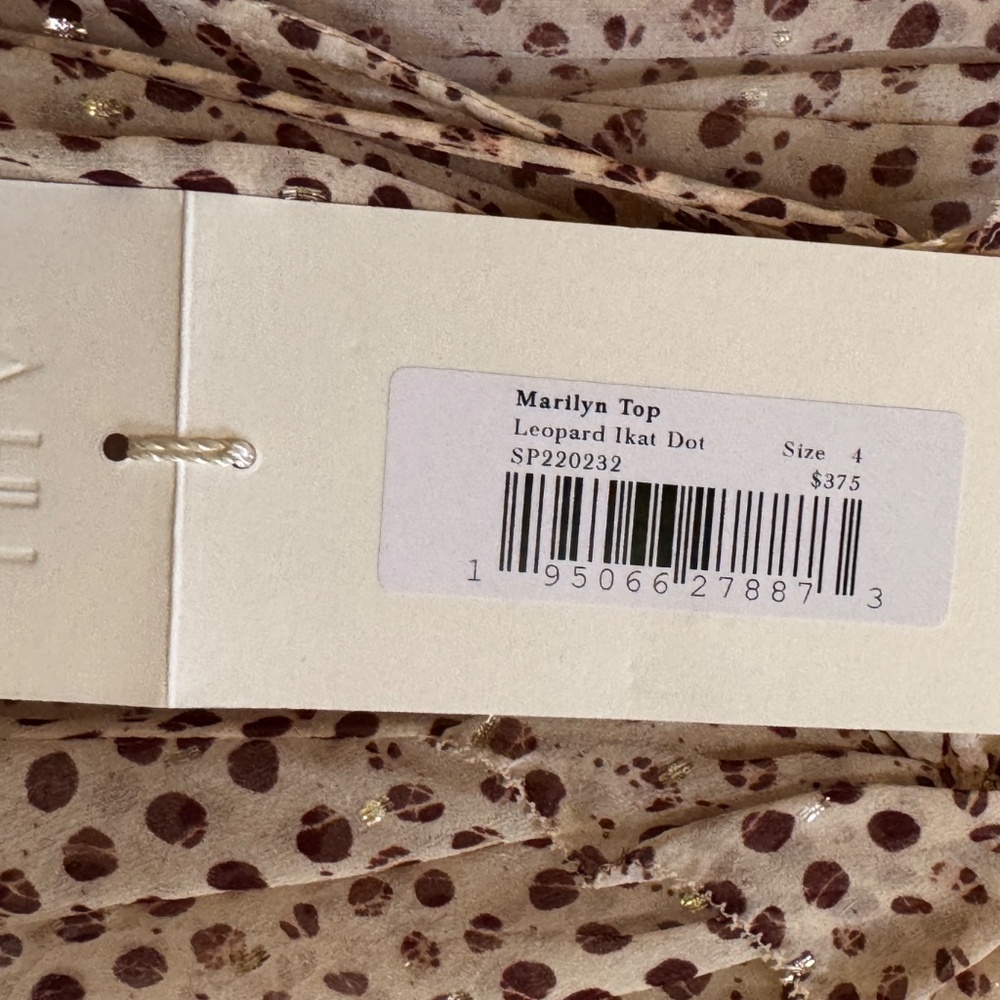 Ulla Johnson Marilyn Silk Chiffon Leopard Ikat Dot Ruffled Cap Sleeve Blouse - Picture 14 of 15